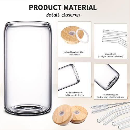 DWTS DANWEITESI Glass Cups with Lids and Straws 8 pcs,16 oz Glass Iced Coffee Cups with Lids-Clear Glass Coffee Cups,Cute Glass Cups for Coffee Bar Accessories Gifts - Image 5
