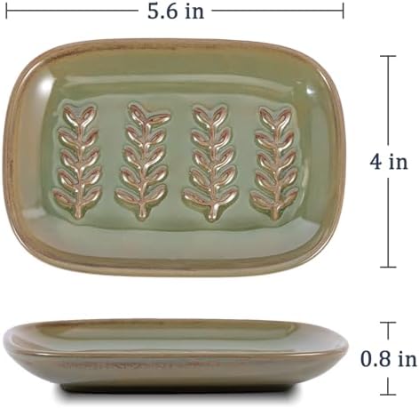 HighHerz Aesthetic Ceramic Soap Dish for Shower, Soap Holder with Raised Relief, Shower Soap Dish for Shampoo Bar Or Sponge, Soap Saver for Bathroom, Kitchen, Sink, Decorative Soap Tray (Green) - Image 4