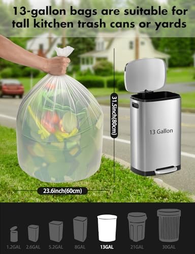 Compost Bags 13 Gallon, 50 Count Biodegradable Compostable Tall Kitchen Can Liners, Thick Unscented Tear & Leak Proof Plant-Based Garbage Bags for Food Waste, Bathroom & Garden, white - Image 6