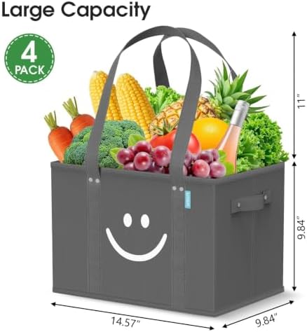 Reusable Grocery Bags 4 PCS, Sturdy Handles & Bottom to Stands Upright - Image 4