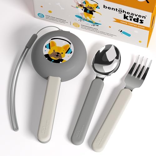 Bentoheaven Kids Utensils Set with Case, Reusable Fork & Spoon, Bulldog by Bentoheaven