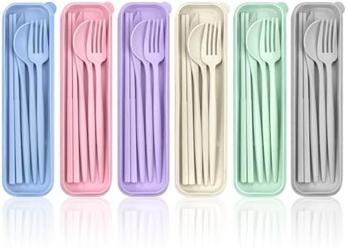 DISSKNIC Travel Utensils with Case, 6 Sets Reusable Utensils Set with Case, Camping utensil Set for Daily Use or Outdoor by DISSKNIC