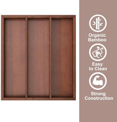 Fibogollo Bamboo Silverware Organizer with 3 Slots for Kitchen(Brown) - Image 6