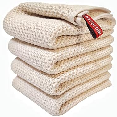 Kitchen Towels 100% Cotton Waffle Weave Dish Towel for Cleaning Drying Dishes Extra Absorbent and Soft, Dish Cloth,13 x 28 in(Beige-4 Pack) by Unknown