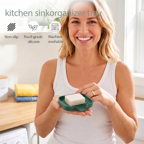 MicoYang Silicone Soap Dish with Drain Spout, Self-Draining Sink Organizer Tray for Bathroom and Kitchen, Sponges, Dispensers and Soap Holder, Non-Slip and Dishwasher Safe, Coffee (Compact, 4.9"×3.2") - Image 5