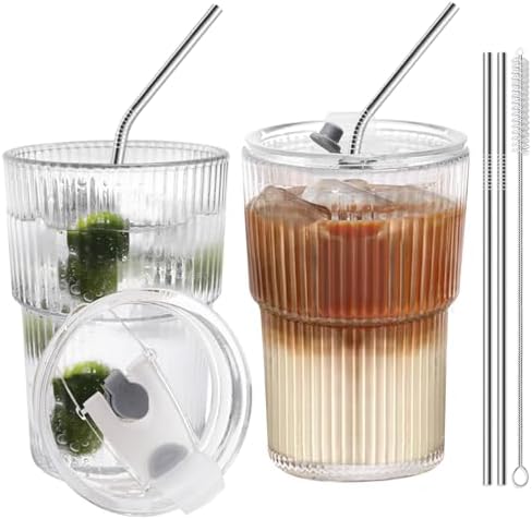 HIGIINC Iced Coffee Cups With Lids and Straws 2 Pcs, 16 OZ Unbreakable Cup Drinking Set,Clear Plastic Cups Reusable Iced Coffee Tumbler with Lid and Straw, To Go Coffee Cups Dishwasher Safe by HIGIINC