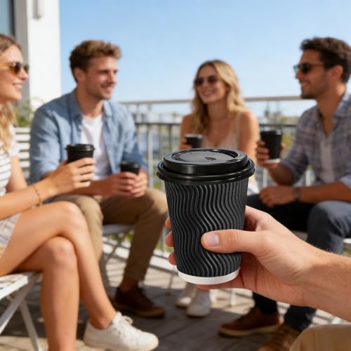 Lamosi 50 Pack 8 oz Coffee Cups with Lids, Disposable To Go Paper Cups - Image 6