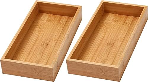 YBM Home Bamboo Drawer Organizer Storage Box for Kitchen Drawer, Junk Drawer, Office, Bedroom, Children Room, Craft, Sewing, and Bathroom, 2 Pack 6x15x2 inch by YBMHome