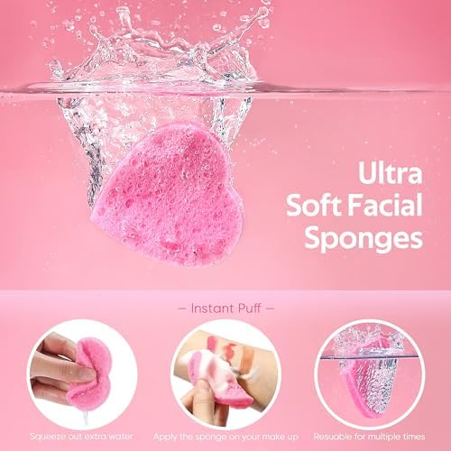 GAINWELL 50-Count Heart Shape Compressed Facial Sponges for Daily Facial Cleansing and Exfoliating, 100％ Natural Cosmetic Spa Sponges for Makeup Remover - Image 2