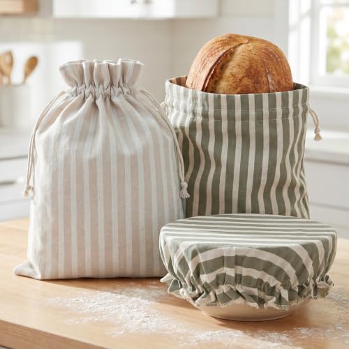 Beautiful Linen Bread Bag Set & Proofing Cover for Homemade Sourdough by KIBAGA