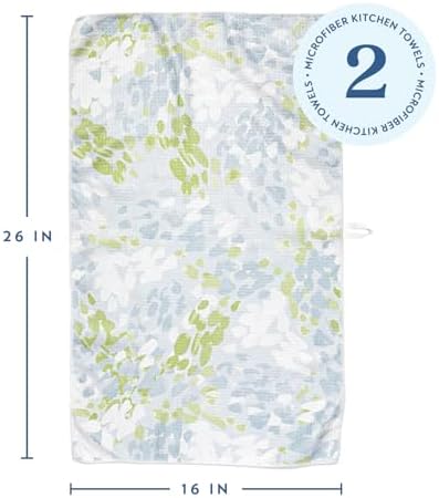 ELYN Microfiber Kitchen Dish Towel Set, Quick-Dry & Absorbent Waffle Weave Cleaning Towels, Set of 2 Kitchen Towels, Paper Towels Alternative (Painterly Floral & Grid) - Image 2