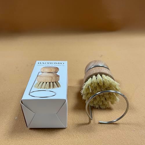 Natural Wooden Dish Brush Set with Drying Stand - Eco-Friendly Palm & Sisal Scrubber for Pots, Pans, Dishes, Kitchen Sink, Vegetables - Short Handle Pot Brush Cleaning Kit - Image 4