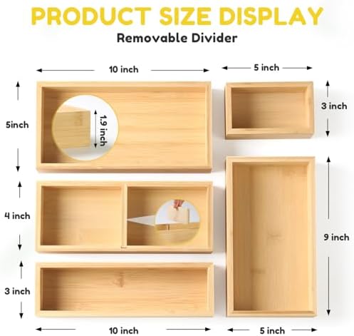 lilLittle Bamboo Drawer Organizer, 5 Pcs Multi Purpose Drawer Organizer Set - Image 3