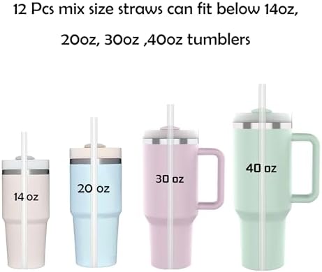 Dakoufish Replacement Straws For Stanley Cup 12oz 16oz 20oz 30oz 40oz Tumblers,12 Pcs Mix Size Reusable White Plastic Straws With 1 Cleaning Brush,Dishwasher Safe - Image 2