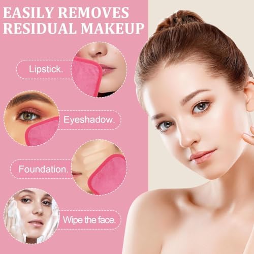 Puomue Makeup Remover Cloth 12 Pack, Ultra Soft and Reusable Microfiber Makeup Remover Towels for All Skin Types, Perfect Face Towels for Women, 6 Inch x 6 Inch, Rose Red - Image 5