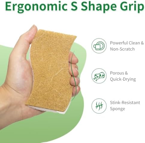Natural Sponge 12 Pack, S-Shaped Biodegradable Cellulose & Sisal Sponge - Image 2
