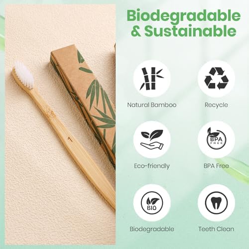 Daletu Bamboo Toothbrush Soft Bristle10-Pack, Biodegradable BPA Free Natural Toothbrush, Eco-Friendly, Wooden Organic Non-Plastic Travel Toothbrushes for Adults - Image 6