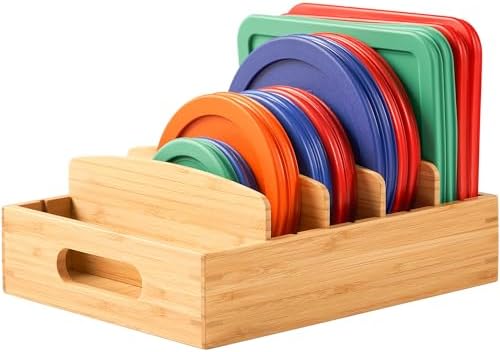 Umilife Bamboo Food Container Lid Organizer for Kitchen Cabinet and Drawer by Umilife