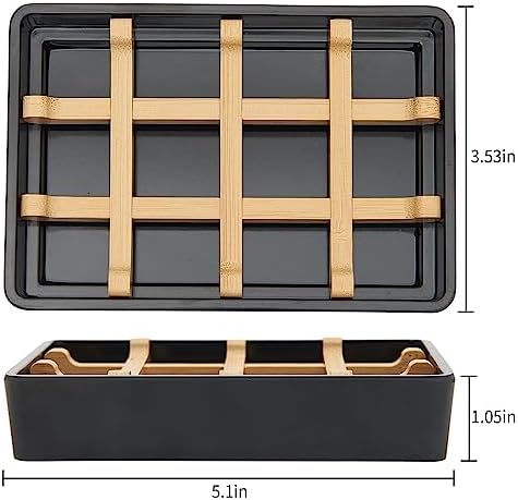 Bamboo Soap Dishes for Shower with Drainage Wooden Soap Bar Holder for Bathroom Soap Tray Easy to Clean, Durable and with Non-Slip Pads(Single Black Square) - Image 6