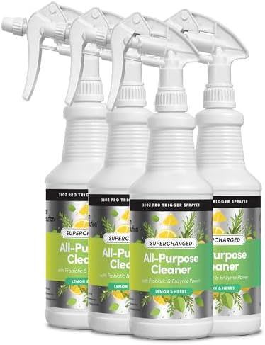 Clean Revolution SuperCharged All Purpose Cleaner Refill with Smart Probiotic + Enzyme Complex, Multi-Surface Kitchen Bathroom & Floor Cleaner, Lemon & Herbs, 32 Fl Oz (Pack of 4) by CleanRevolution
