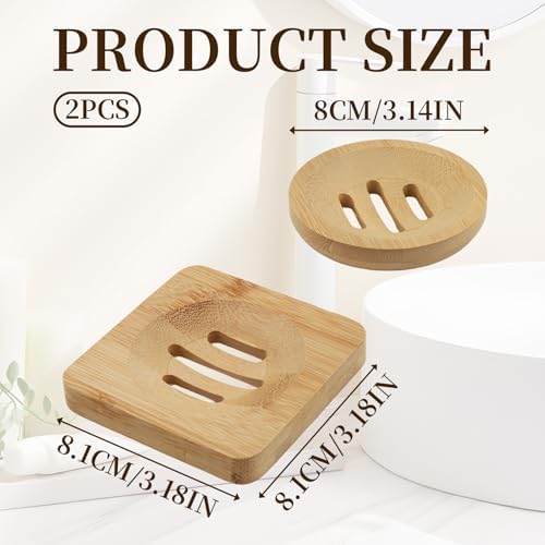 2 Pcs Bamboo Soap Holder Wooden Soap Dishes, Natural Soap Dish Wood Bar Soap Holder for Shower Home Bathroom, Shower Steamer Tray for Shampoo Bath Bomb Steamers (Round and Square) - Image 3
