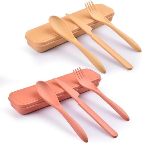 Zoyiancy 2 Sets Reusable Utensil Set with Case, Yellow Orange Cutlery Set by ZoyiancyLifeButler