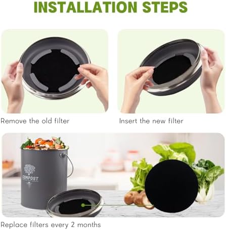 6 Pack Charcoal Filters for Compost Bin Bucket, 5 Inch Round Activated Carbon Charcoal Replacement Filters for Kitchen Countertop and Home Bucket Compost Bin (Refill, Odor Eliminating)​ - Image 6