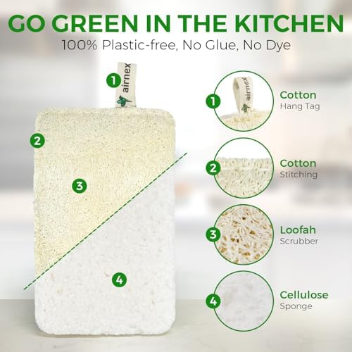 Natural Loofah Sponges for Dishes Pack of 6 and Bamboo Dish Brush Set of 3 - Compostable Loofah and 100% Plant-Based Kitchen Dish Brush Bamboo with Sisal and Coconut Bristles, 2 No Scratch Brush Types - Image 3