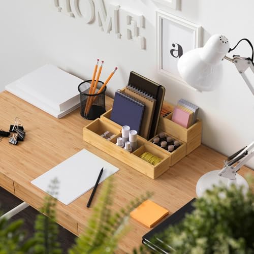DUJEN 4 Packs Bamboo Drawer Organizer 2 pieces 12.6 * 6inches and 2 pieces 12.6 * 3.2inches, Adjustable 3 Individual Junk Drawer organizer for Bathroom and Kitchen - Image 5