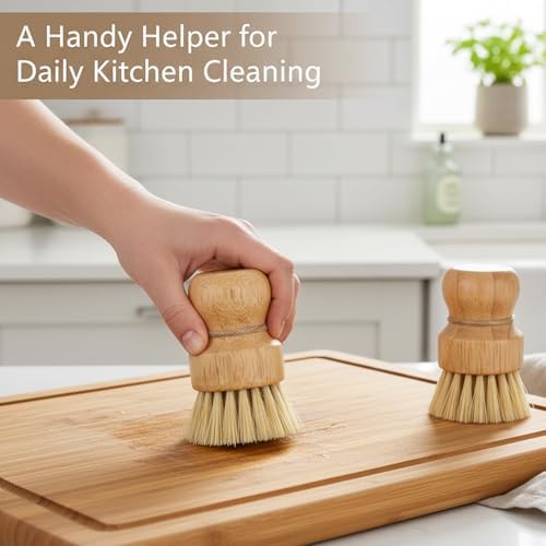 3 Pcs Dish Brush Set, Bamboo Palm Fiber Scrub Brush for Kitchen Cleaning, Pot Pan Sink Wok Vegetable Cleaning Brushes - Image 4