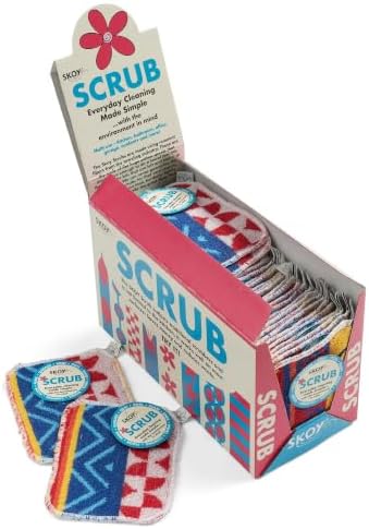 Skoy Scrub, 50-Pack Reusable, Non-Scratching Dish Scrubber for Kitchen and Household Cleaning, Planet-Friendly, Dishwasher Safe Soft Scrub, Assorted Colors and Designs by Skoy