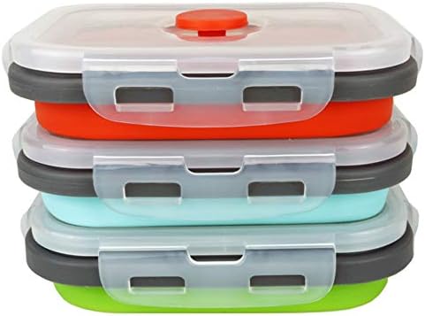 CCyanzi ECOmorning 3 Piece Silicone Food Storage Containers Collapsible Silicone Bowl with Airtight Silicone Lids, Collapsible Lunch Box - Microwave, & Freezer Safe, 350ML by CCyanzi