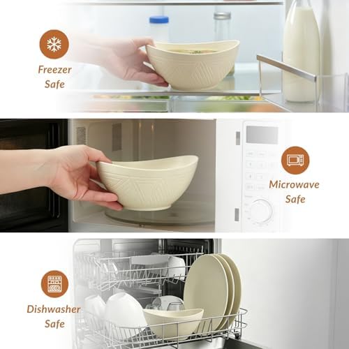 Homienly Unbreakable Cereal Bowls Wheat Straw Bowls Set 26 OZ Plastic Bowls Alternative for Kitchen 6 PCS Resuable Dessert Bowls for Party,New Home,Dorm Microwave & Dishwasher Safe-Beige - Image 6