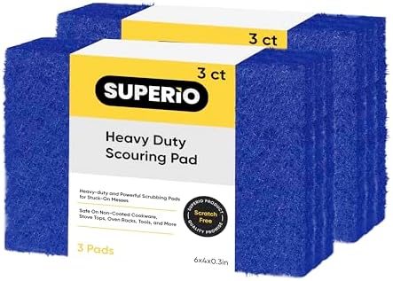 Scouring Pad Non-Scratching Scrubber Non-Scratch Cleaning Scrub Pads, Heavy Duty Scouring Pad, Reusable Kitchen Scrubbing Pad Pack of 6, Blue, by Superio… by Superio