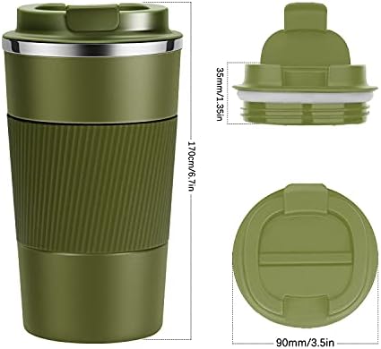 YINJOYI 17oz Travel Coffee Cups Insulated Mug Thermal Tumbler to Go with Lid Leak Proof Reusable Stainless Steel Coffee Mug Spill Proof for Hot and Iced Cold Drinks (Green, 510ml) - Image 4