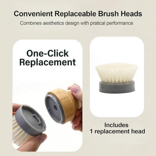 Wooden Dish Scrub Brush Set with 2 Replaceable Heads - Durable Nylon Bristles Kitchen Cleaning Brushes for Pots, Pans, and Sinks - Ergonomic Wood Handle Dish Brushes for Heavy Duty Scrubbing - Image 6
