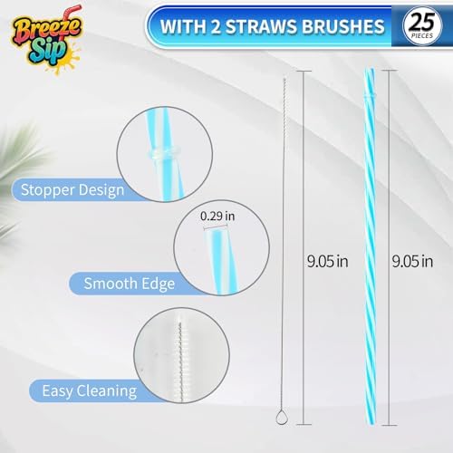 25 Pack 9.05" Plastic Reusable Replacement Drinking Straws - Image 3