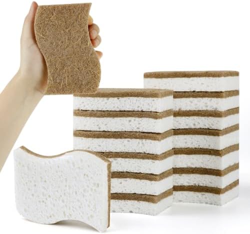 14 Pack Kitchen Sponges, Natural Dish Sponges for Kitchen, Non Scratch Pads by CleanHappyLivePretty