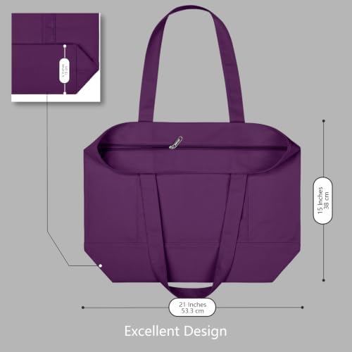 TOPDesign 3-Pack Canvas Tote Bags with an External Pocket, Reusable Grocery Shopping Bags, Top Zipper Closure, Daily Essentials (Purple) - Image 5