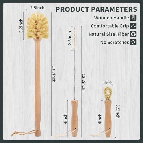 DEBETOOL 3-in-1 Natural Bottle Brush Set, 13.7 Inch Wooden Long Handle - Image 2