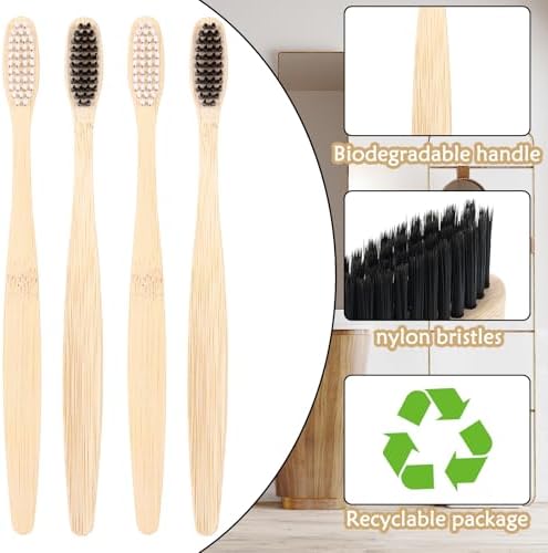 Vesici 200 Pcs Bamboo Toothbrushes Bulk, Black, White - Image 3