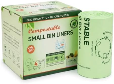 OrangeBio 4 Gallon Compostable Trash Bags, 100 Count, BPI Home Certified by OrangeBio