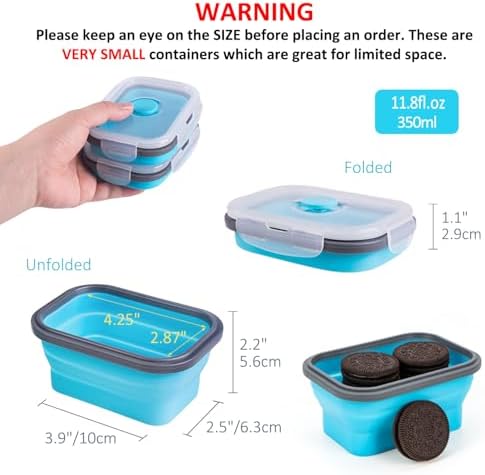 Collapsible Food Storage Containers with Lids & Vent, 11.8 oz, Kitchen Stacking Silicone Collapsible Meal Prep Container Set for Leftover, Microwave Freezer Dishwasher Safe, Blue Small 4 Pack - Image 2
