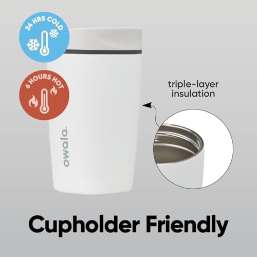 Owala SmoothSip Slider Insulated Stainless Steel Coffee Tumbler, Reusable Iced Coffee Cup, Hot Coffee Travel Mug, BPA Free 12 oz, Peachy Keen - Image 3