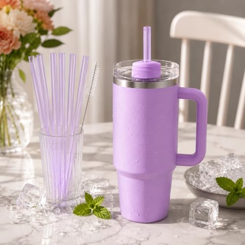 Replacement Straws Compatible with 30 oz Stanley Quencher Tumbler, 10.5 Inch Reusable Straws, Drinking Cup Accessories,Purple - 6 Pack - Image 5