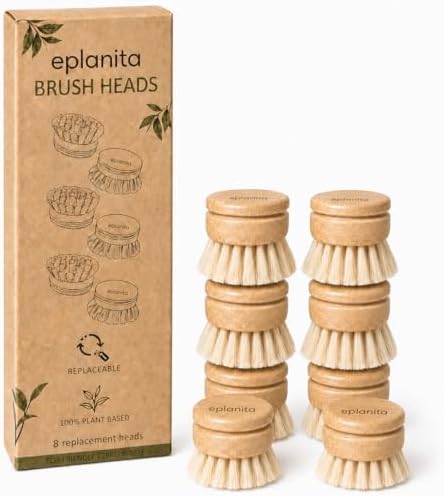 eplanita Replacement Brush Heads (Pack of 8) for Bamboo Dish Brush, Sisal Bristle Refills, Agave Cactus Fibres, Kitchen Eco Scrubber, Plastic Free Washing Up, Zero Waste Cleaning by eplanita