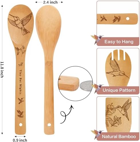 Hummingbird Kitchen Decor Bamboo Wooden Spoons With Utensil Holder-Hummingbird Kitchen Accessories for Cooking-Home Decorations Gifts for Women-Housewarming,Birthday,Easter,Mothers Day Gift（6PCS) - Image 2