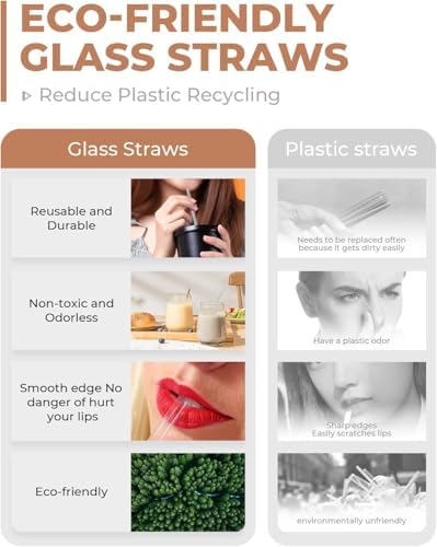 Foogwee® 20 Packs Reusable Glass Straws Set, 10'' x 10mm Clear Drinking Straws for Smoothies, Shakes, Coffee, Juice, Sodas, Milk, Tea, Cocktails, Set of 8 Straight and 8 Bent with 4 Cleaning Brushes - Image 5
