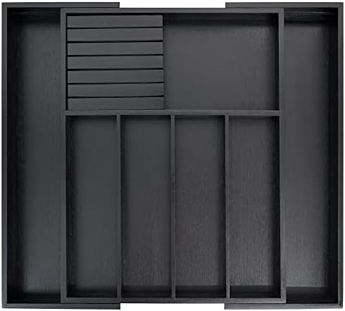 VaeFae Bamboo Silverware Drawer Organizer, 7 Slots, Black by VaeFaeDirect