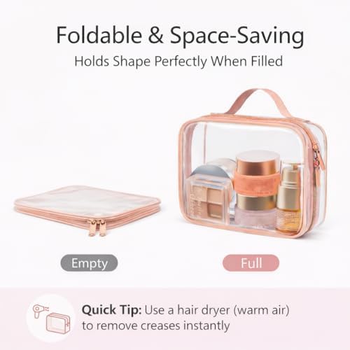 PACKISM Clear Makeup Bag Travel - TSA Approved Toiletry Bag, 2 Rose Pink - Image 4